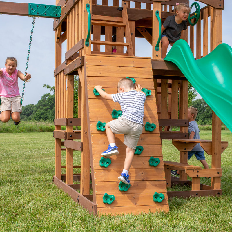 Backyard Discovery Highlander Cedar Wood Swing Set with Wave Slide